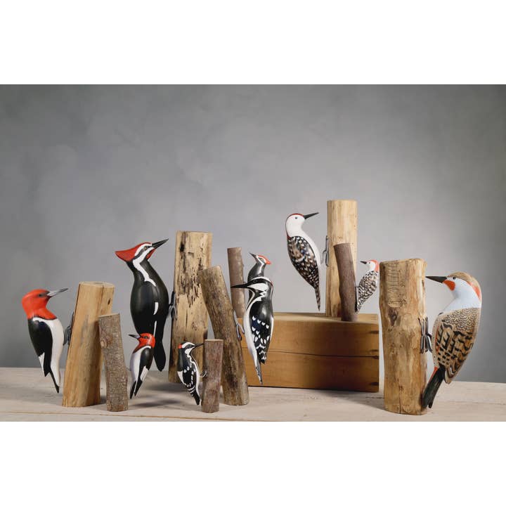 Aviologie - Wholesale Decorative Figurine - Woodpecker - Downy - 9.5"H -Carved Wooden Ornament