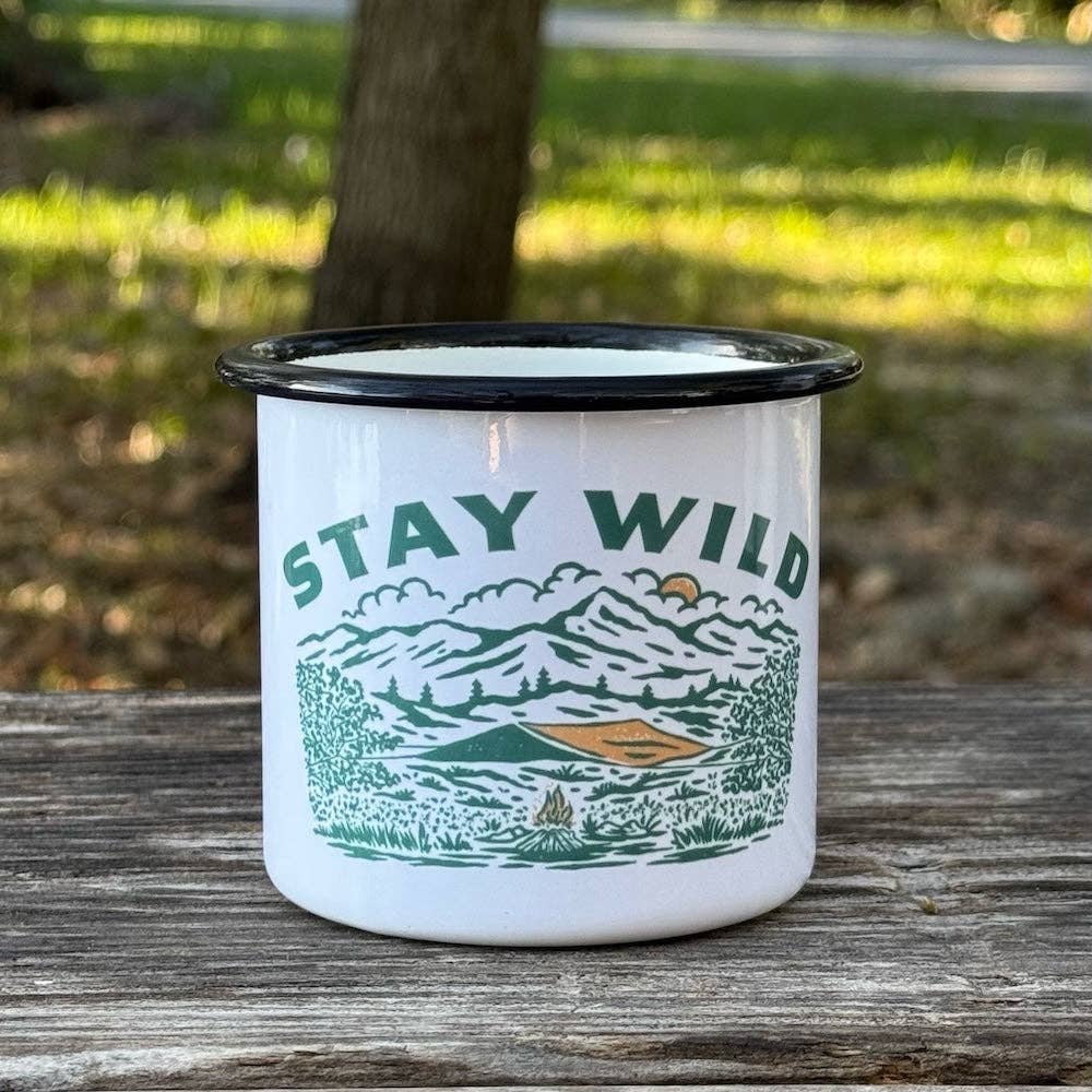 Black Rim Stay Wild | Enamel Camp Cup for wholesale on Faire0