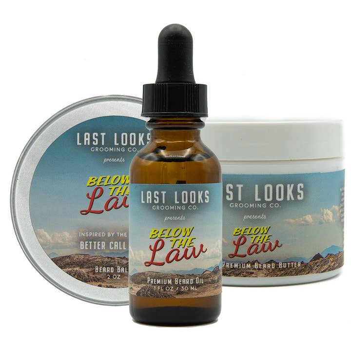 Paquete de aceite para barba Below The Law, bálsamo y mantequilla para venta al por mayor de Last Looks Grooming