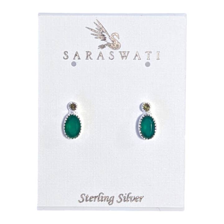 Brincos de Prata com Peridoto Bitsy e Ônix Verde por atacado de Saraswati Imports