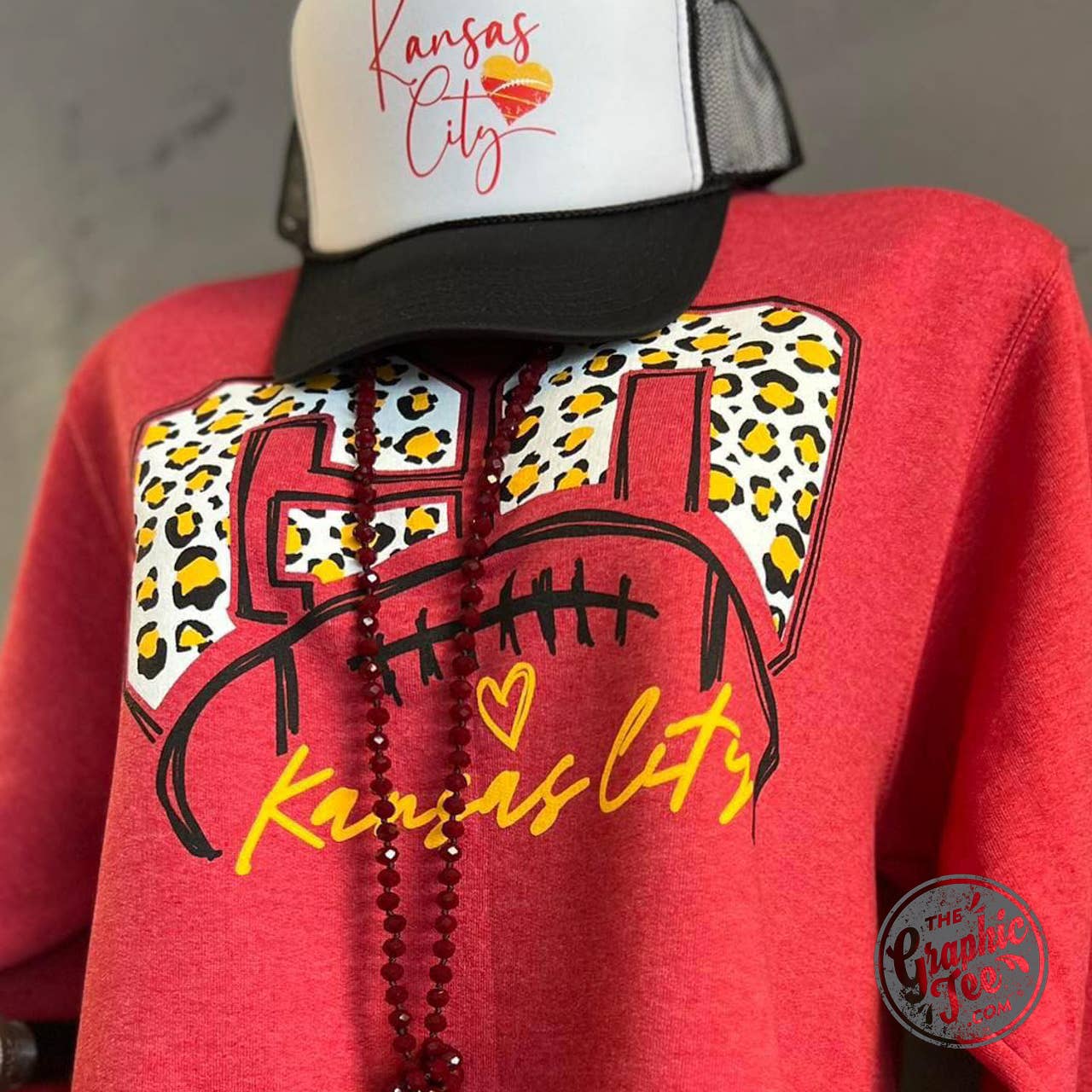 The Graphic Tee - Wholesale Graphic Sweatshirt - Women's - *WHOLESALE* Go KC Leopard Red Unisex Crewneck Sweatshirt2