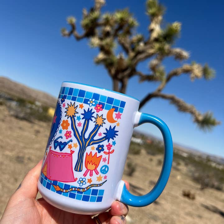 LOLALA - Your California Happiness Market 💛 - Wholesale Coffee Mug - Wild And Free - Joshua Tree Mug (15oz, blue)