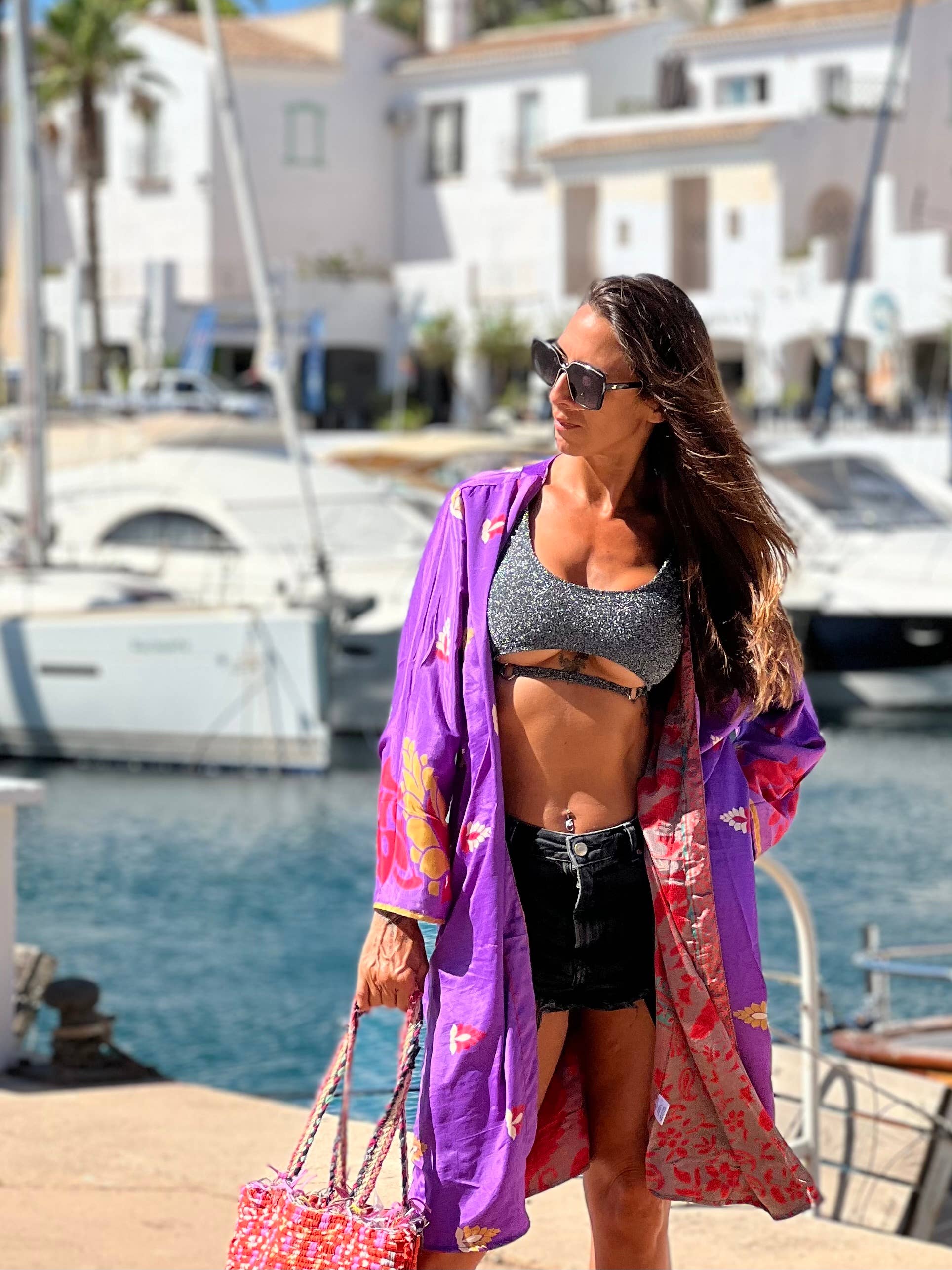 Kinomy - Vendita all'ingrosso Kimono - Donna - Kimonos medi reversibili in seta riciclata (100 cm) confezione da 206