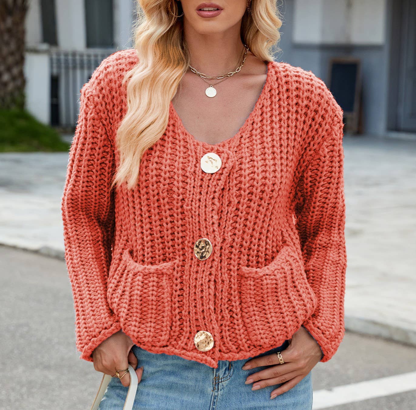 Rosa Clothing - Vente Cardigan – femme - Cardigan ample en maille à chandail épais7