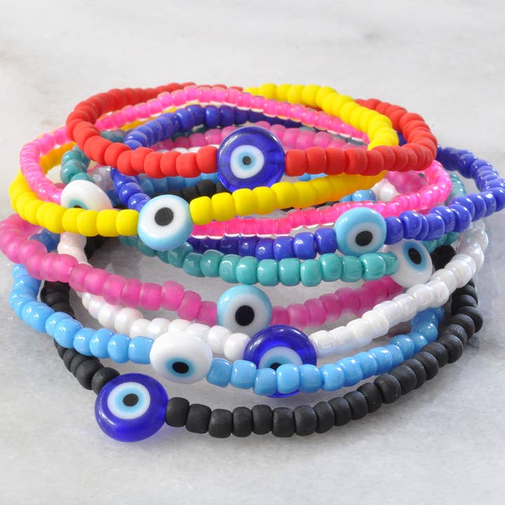 Evil Eye Seed Bead Stretch Bracelets for wholesale by Libby & Smee