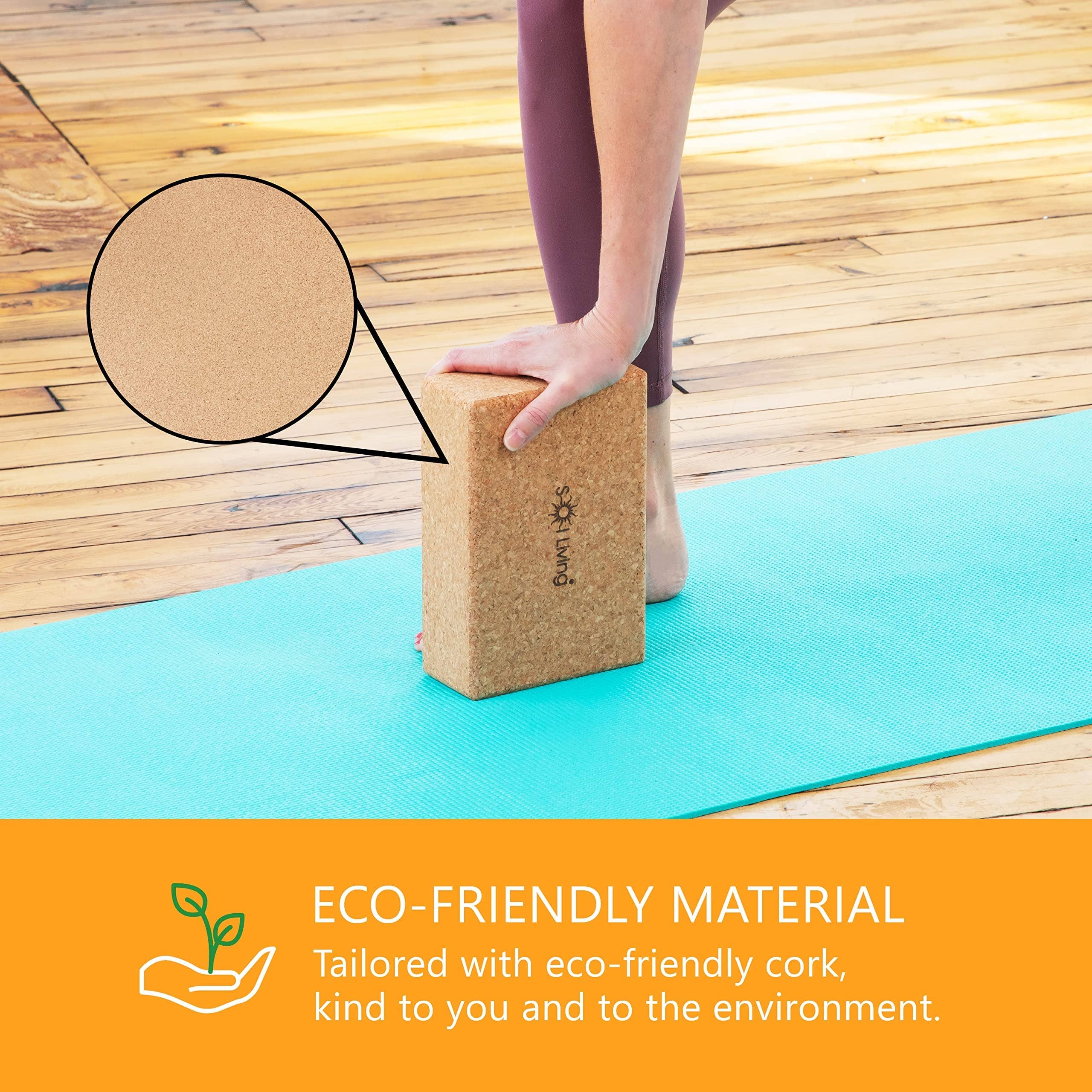 Brown Yoga Block - High-Density Brick - Cork, 3" x 6" for wholesale on Faire4