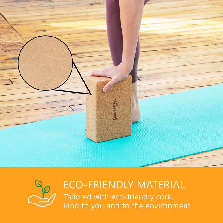 Brown Yoga Block - High-Density Brick - Cork, 3" x 6" for wholesale on Faire4
