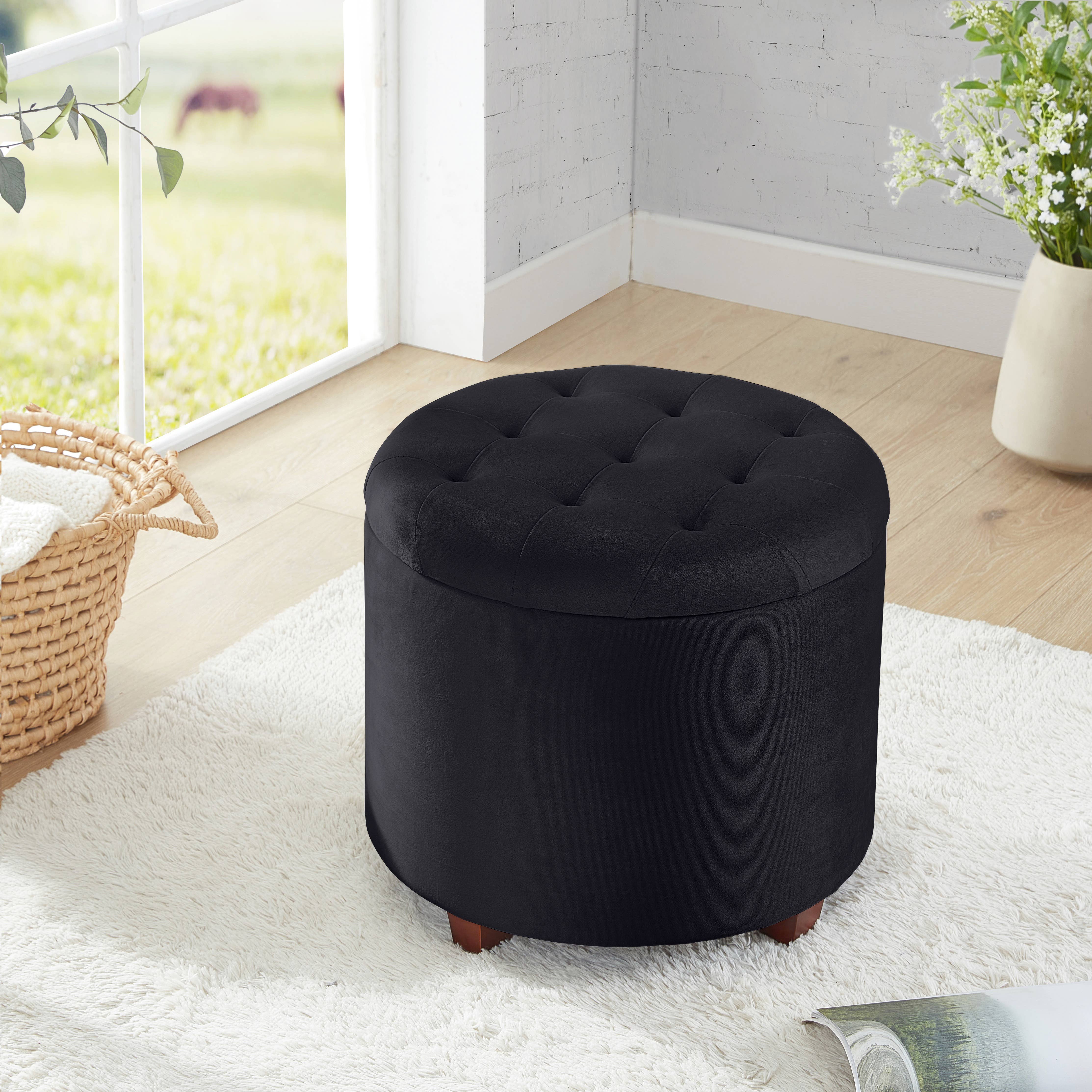Ornavo Home - Vente Repose-pieds - Pouf coffre rond capitonné Donovan3