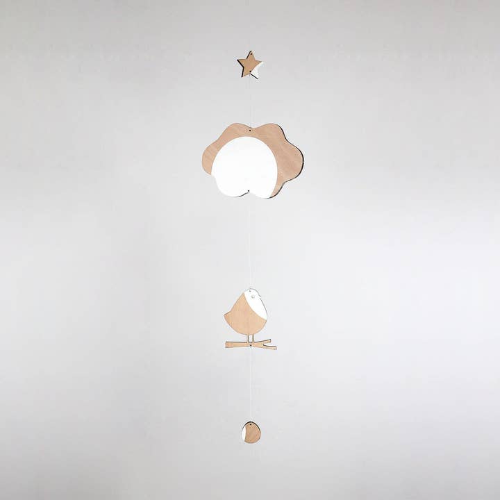 Reine Mère – Móbile de berço por atacado – O Pássaro e a Nuvem - móbile em madeira de faia multicamadas1