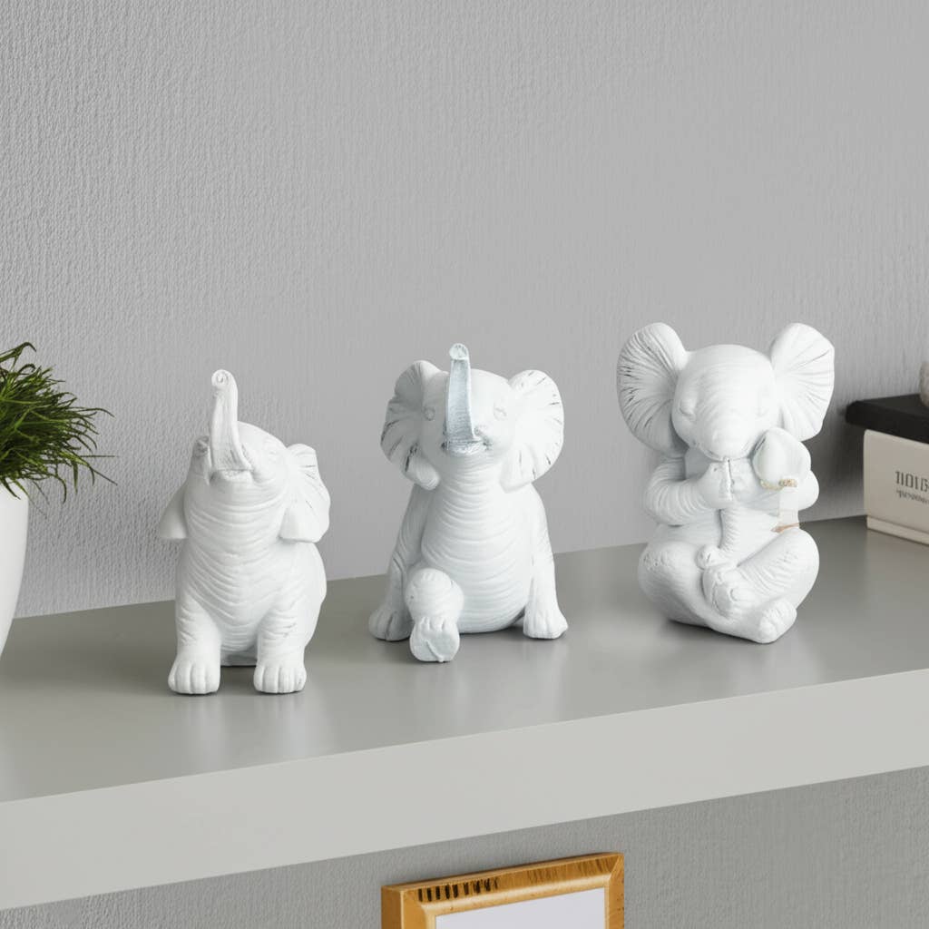 Sagebrook Home - Wholesale Decorative Figurine - Resin Stone Look Yoga Elephant Figurines Set - White, 6 in.1