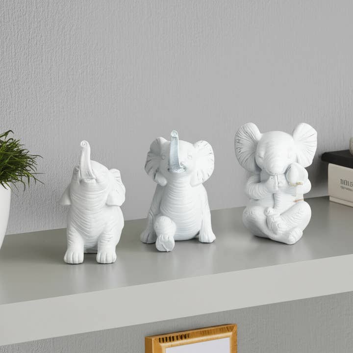 Sagebrook Home - Wholesale Decorative Figurine - Resin Stone Look Yoga Elephant Figurines Set - White, 6 in.1