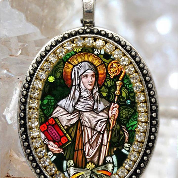 MariaSantissimaShop - Wholesale Pendant/Charm Necklace - Saint Gertrude of Nivelles The Great Necklace Handmade Catholic Christian Religious Jewelry Medal Pendant