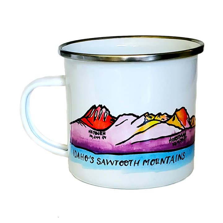 Sawtooth Mountains Enamel Mug for wholesale by Ladybug Press