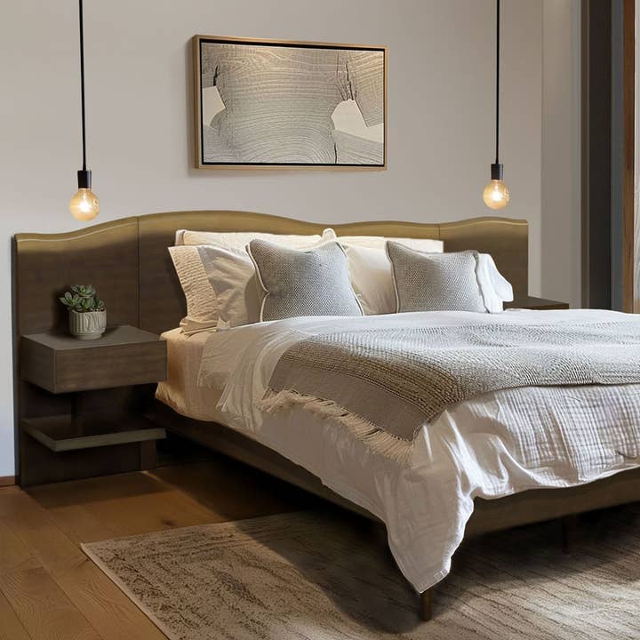 Olliix - Wholesale Bed - Live-Edge Headboard Queen Platform Bed Frame w/ Nightstand *1