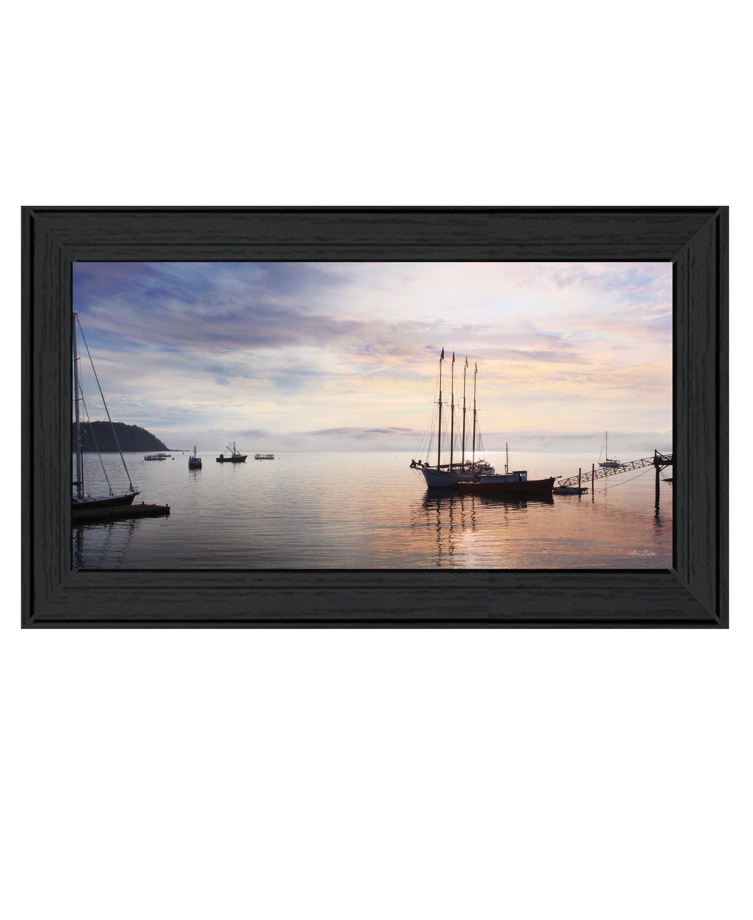 Trendy Decor 4U - Wholesale Art Print - "BAR HARBOR SILHOUETTES" by Lori Deiter Print, Black Frame0
