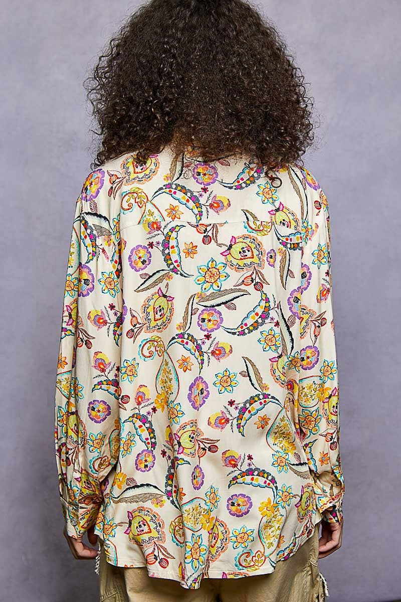 Pol Clothing - Vente Chemise à col boutonné – femme - Haut chemise tissé à manches longues imprimé floral12