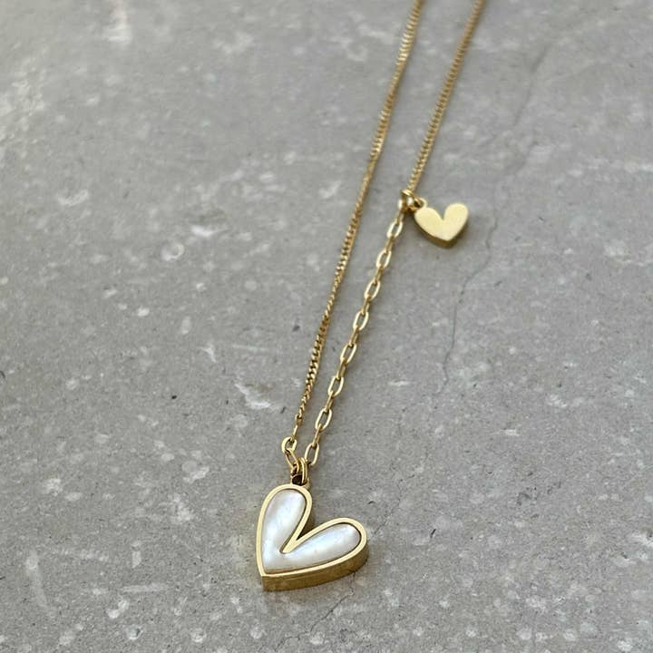 Tarnish Resistant Pearlescent Heart Necklace for wholesale by Flax Barn