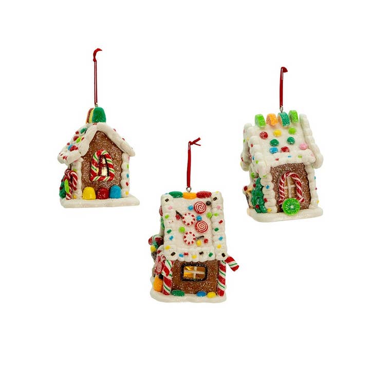 Kurt S. Adler, Inc. - Wholesale Ornament Set - 3.74"B/O GINGERBREAD LED CANDY HSE ORNAMENTS3