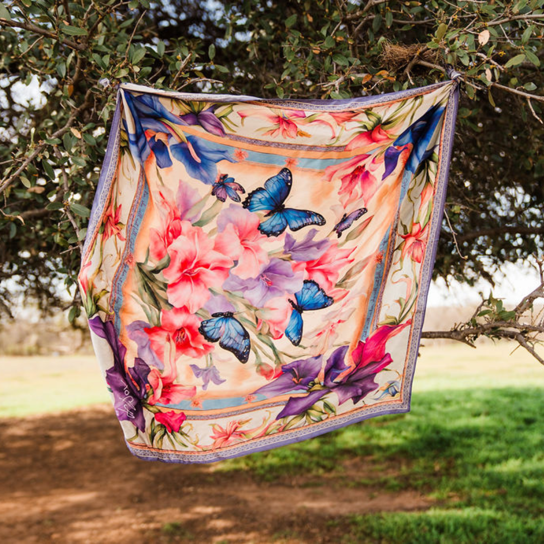 Whipin Wild Rags - Wholesale Scarf - Women's - Strength 100% Silk Women's Scarf with Gladiolus Bloom5