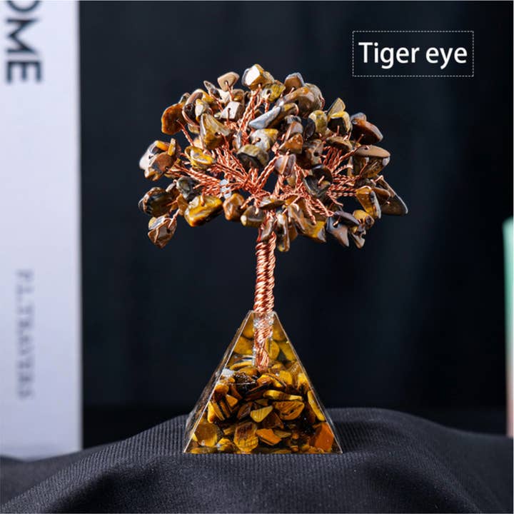 Crystolver - Wholesale Decorative Tabletop Object - Natural Crystal Fortune Tree Pyramid Base