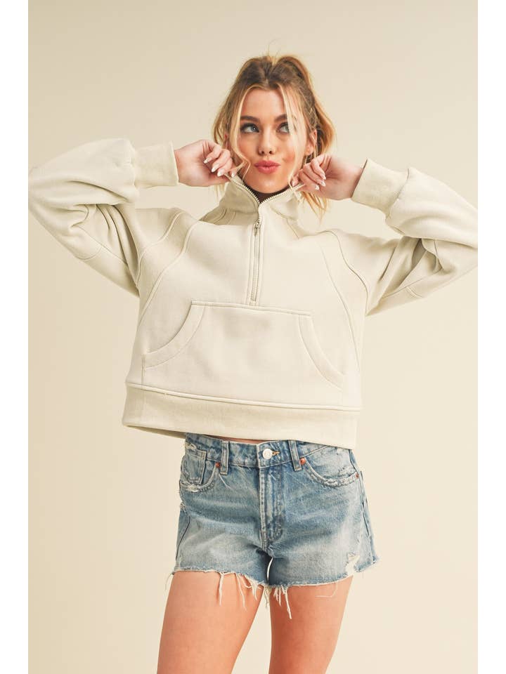 AEMI + CO - Wholesale Sweatshirt – Women's - 950CK Dove Funnel Neck Half Zip 610