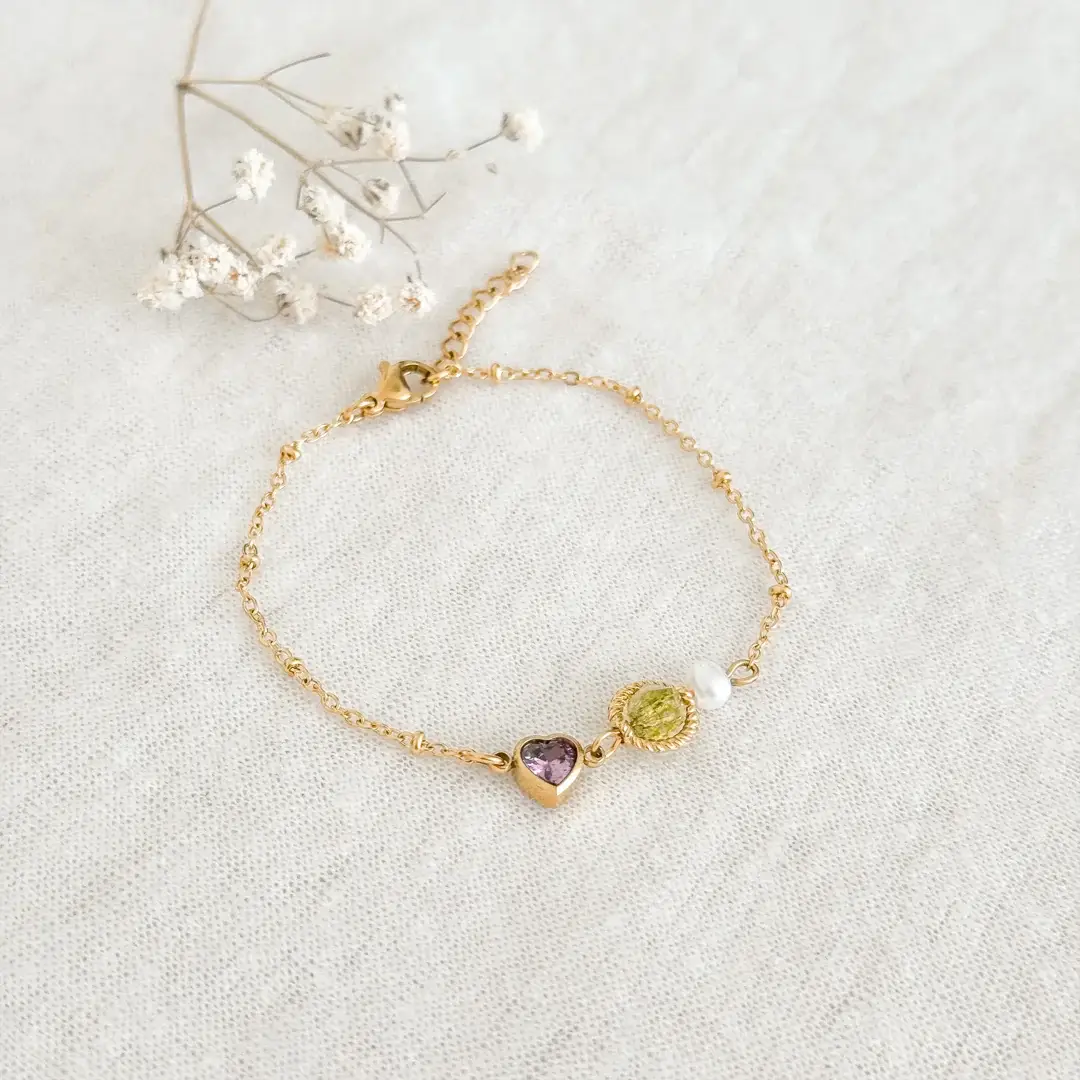Saint Clairmont - Vente Bracelet de perles - Bracelet Péridot, Perle & Cœur - Or1