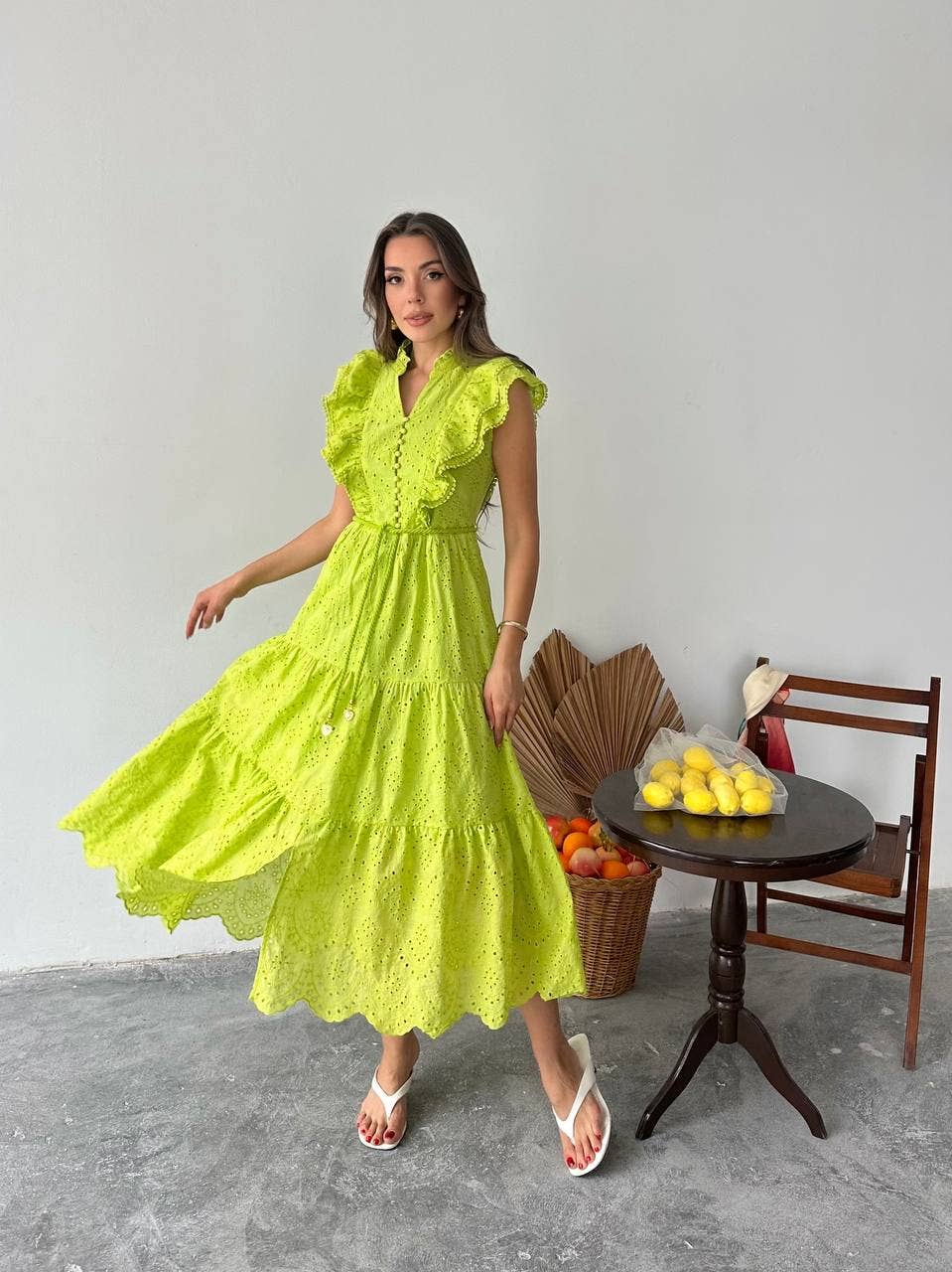 Design company-Fatma Balkir - Vente Robe – femme - Robe élégante en dentelle guipure jaune - robe vintage7