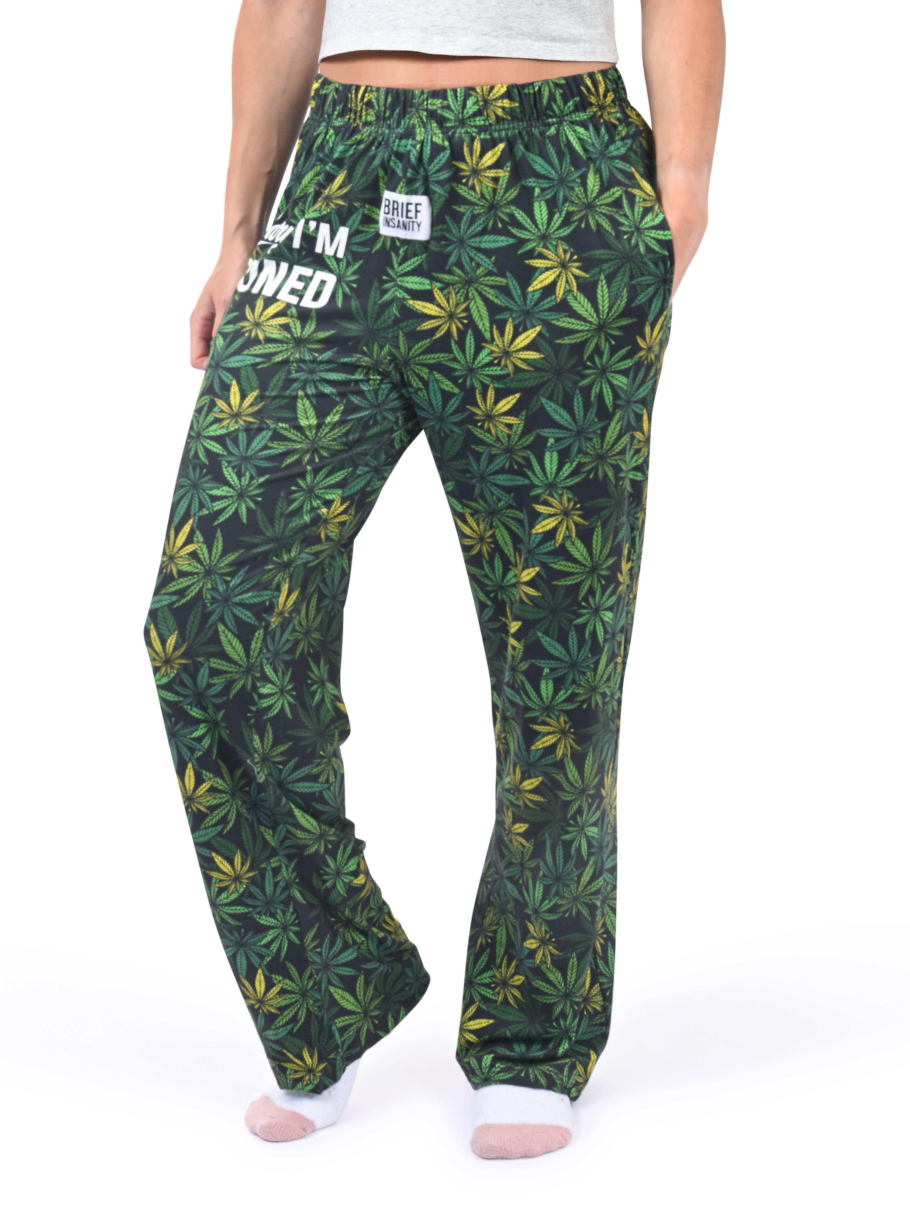 BRIEF INSANITY - Vente Pantalon d'intérieur/de jogging – femme - Pantalon de détente Sorry I'm Stoned à motif cannabis1