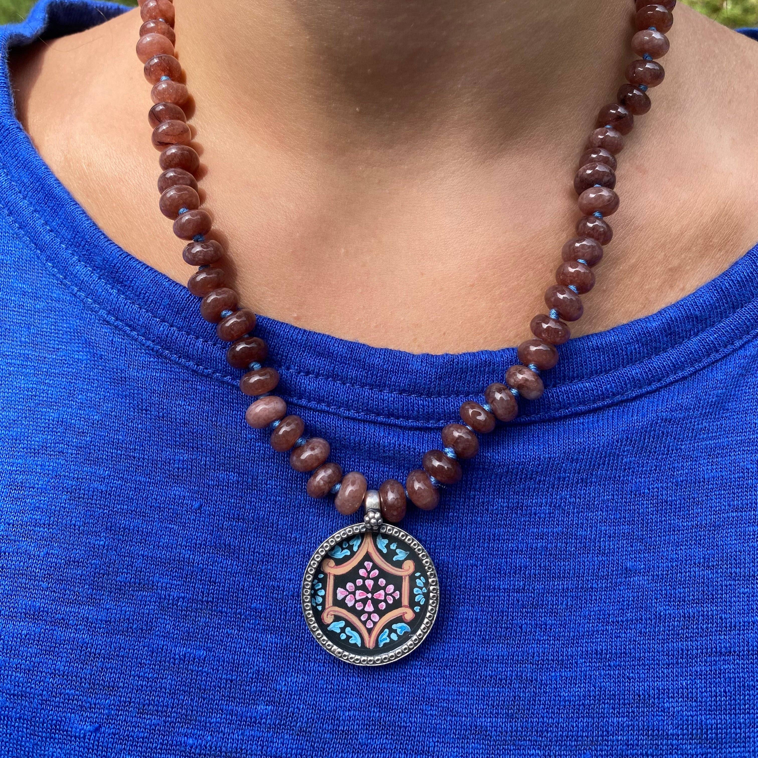 Jen Stock Mindful Designs - Wholesale Pendant/Charm Necklace - Block Print Beaded Necklaces19