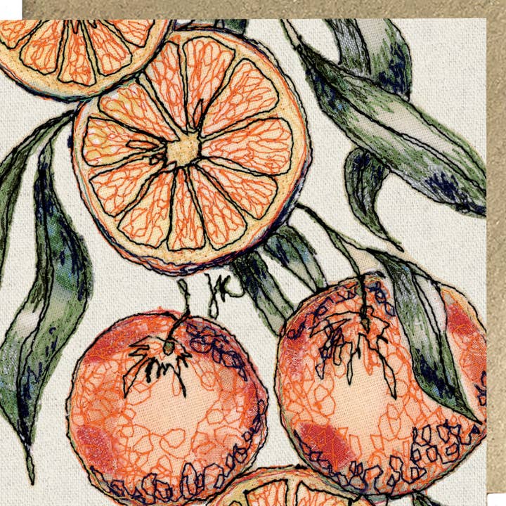 Carte d'art brodée orange pour la vente par Francesca Kemp Textile Art