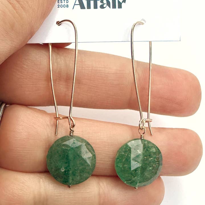 Mrs. Robinson's Affair - Wholesale Dangle Earrings - Kidney Earrings - Aventurine - Coin - Gold