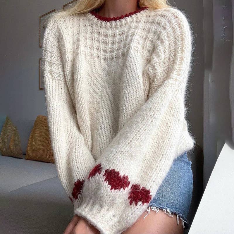 Ivory Valentines Hearts Jacquard Slouchy Knit Jumper for wholesale on Faire1