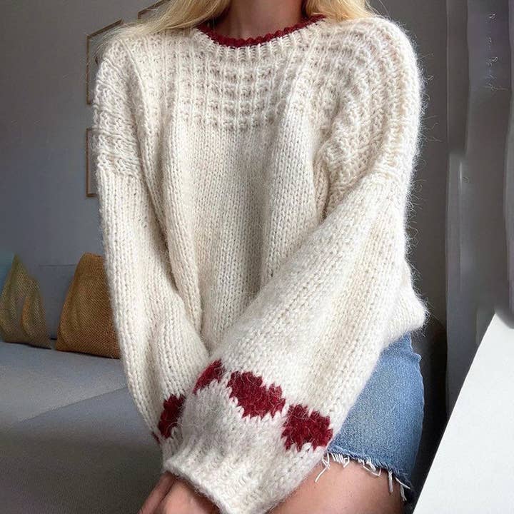 Ivory Valentines Hearts Jacquard Slouchy Knit Jumper for wholesale on Faire1