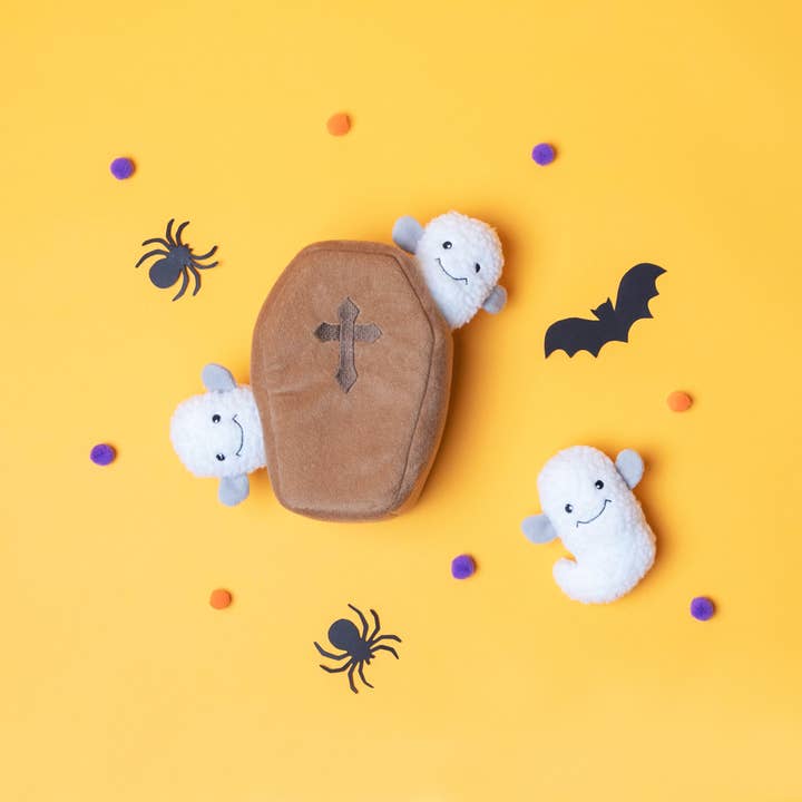 ZippyPaws - Wholesale Pet Plush Toy - Dog - Zippy Burrow - Coffin with Ghosts - Dog Toy