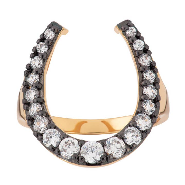 Black & Gold  Horseshoe Ring with Clear Stones and other Purchase wholesale gold saddle ring. Free returns & net 60 terms on Faire trending on Faire.