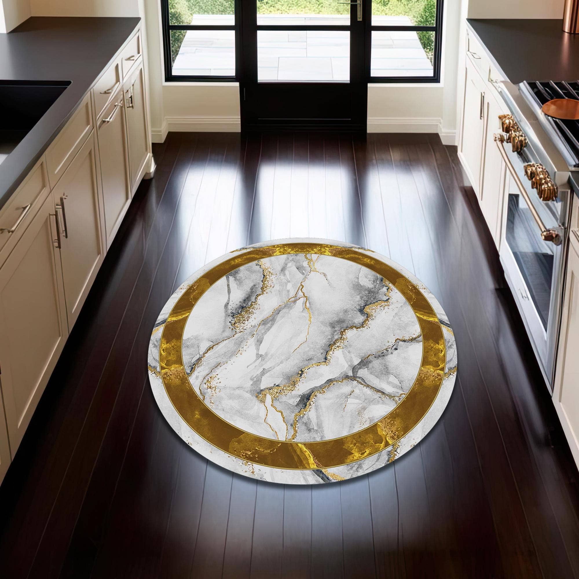 Rugendary Trade LLC - Wholesale Door Mat - Gold Marble Modern Kitchen Entryway Round Floor Mat1