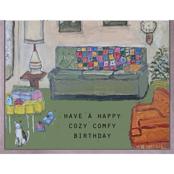 Green Couch-Cozy. HB. Brenda Olson for wholesale by Blueberry Road Cards