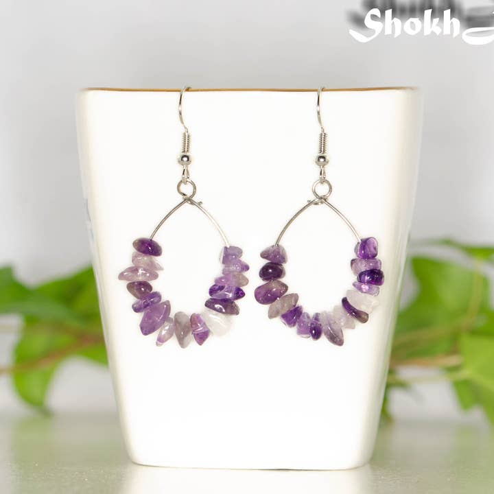 Genuine Raw Amethyst Crystal Earrings for wholesale by Shokh Jewelry