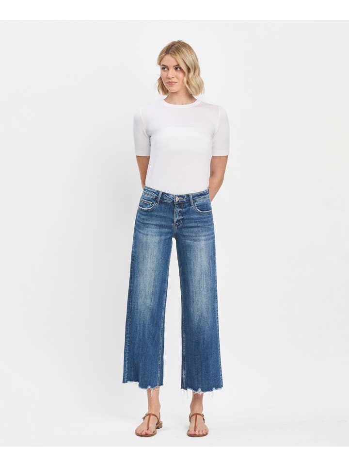 MESMERIZES MID RISE MEDIUM DARK WASH RAW HEM WIDE JEANS LV1246 for wholesale on Faire5