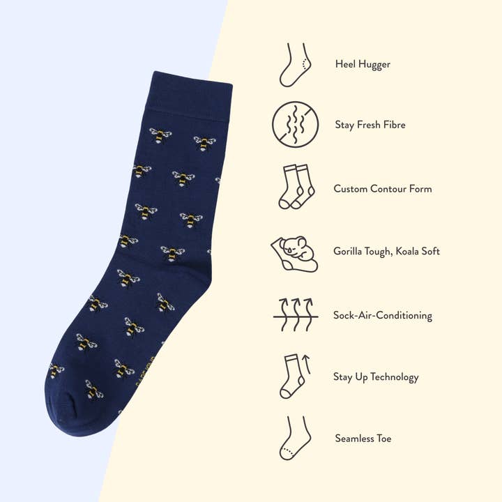 Bare Kind Socks - Vendita all'ingrosso Calzini - Unisex - Calzini con motivo ape piccolo | Calzini in bambù blu6