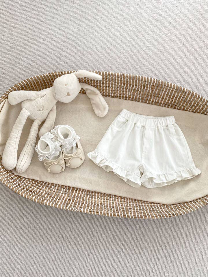 MyKids-USA® - Wholesale Shorts - Baby - Summer Baby Girl Solid Color Ruffle Trim Denim Shorts1