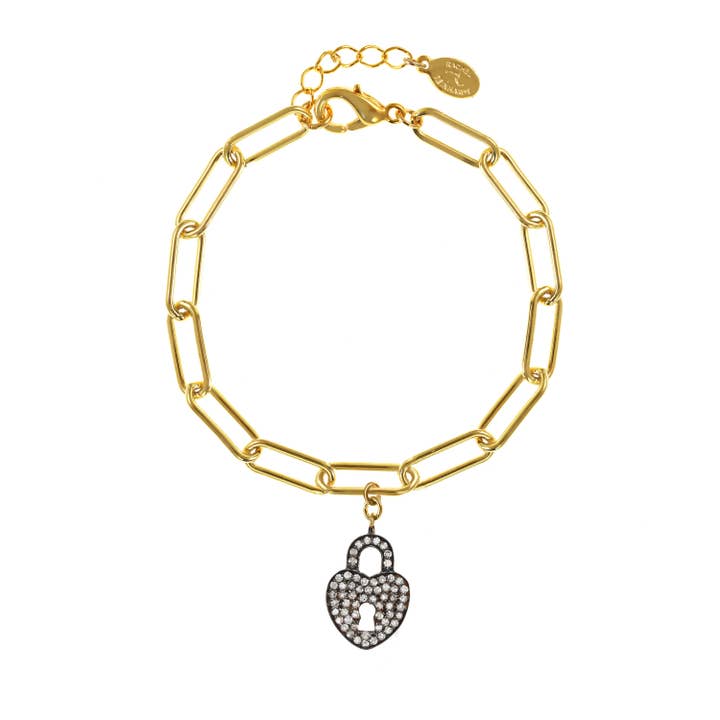 Pave Heart Padlock Bracelet for wholesale by Rachel Reinhardt