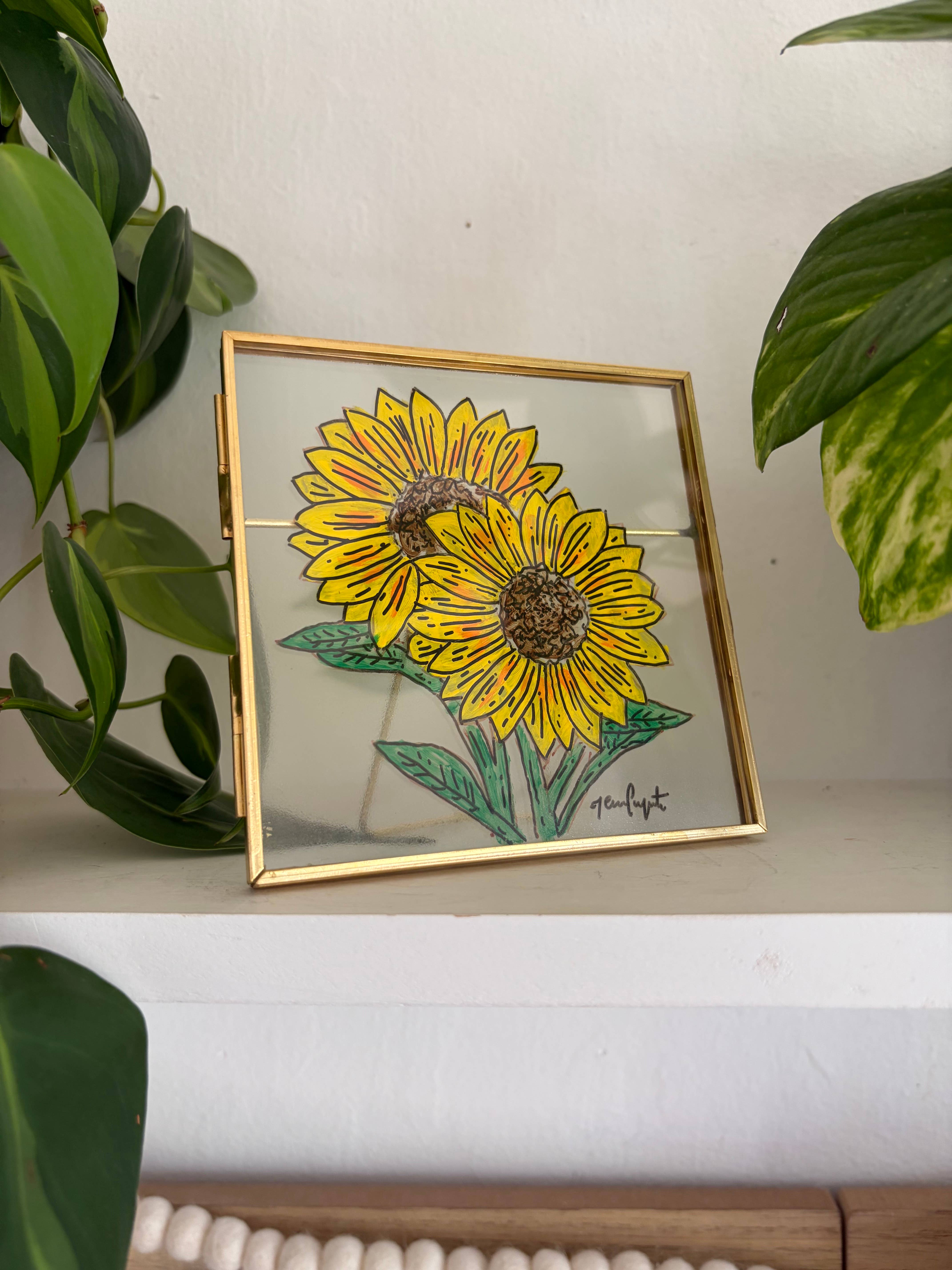jcarp designs - Wholesale Decorative Tabletop Object - Hand-Painted Sunflower Glass Frame: Whimsical Home Decor1