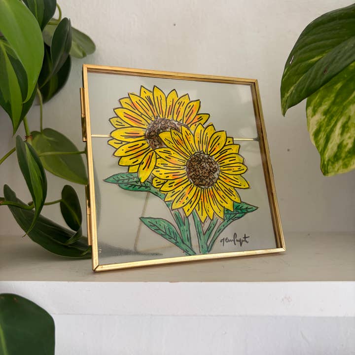 jcarp designs - Wholesale Decorative Tabletop Object - Hand-Painted Sunflower Glass Frame: Whimsical Home Decor1