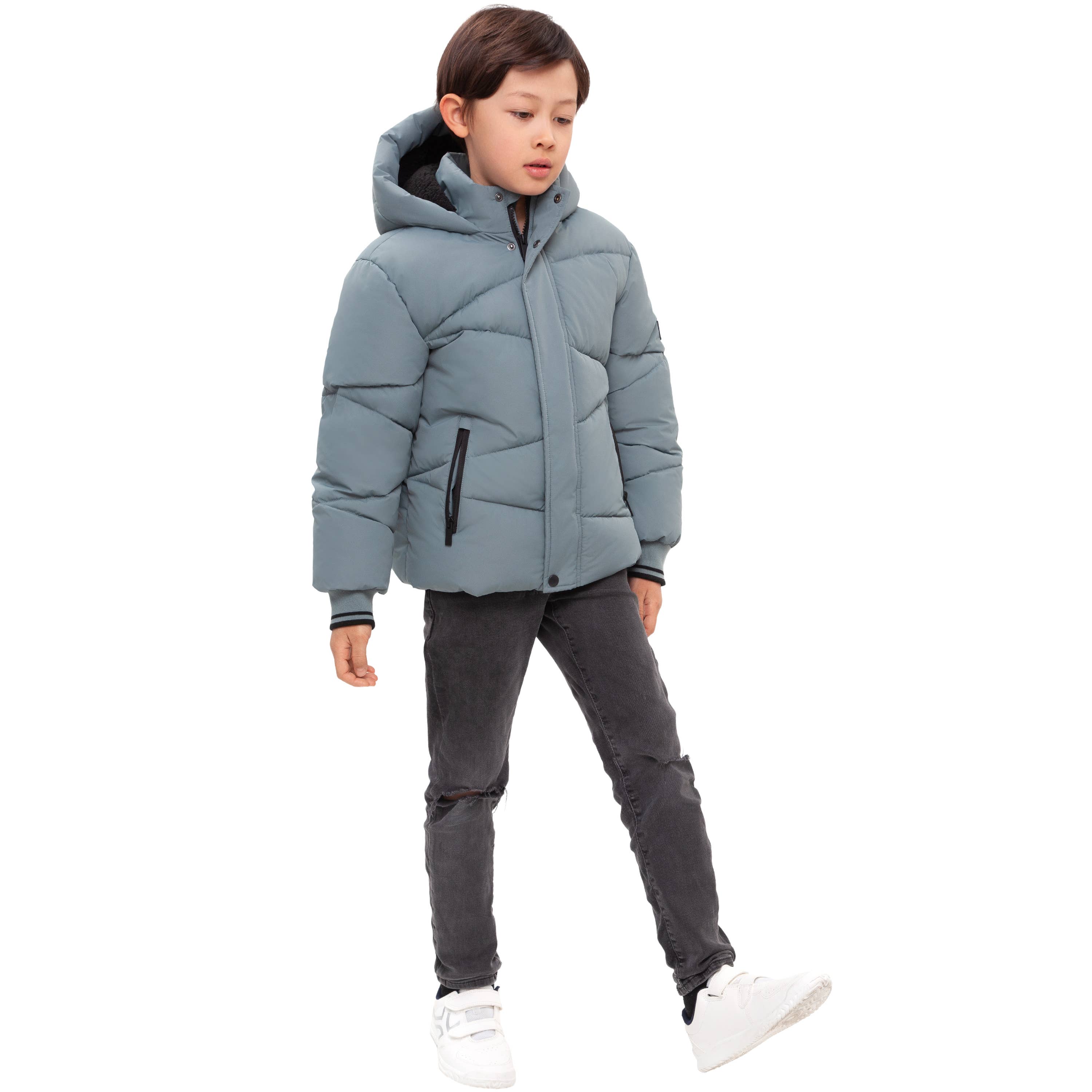 Rokka & Rolla - Wholesale Puffer Jacket - Kids - Boys' Grid Winter Coat Kids' Fleece Lined Jacket2