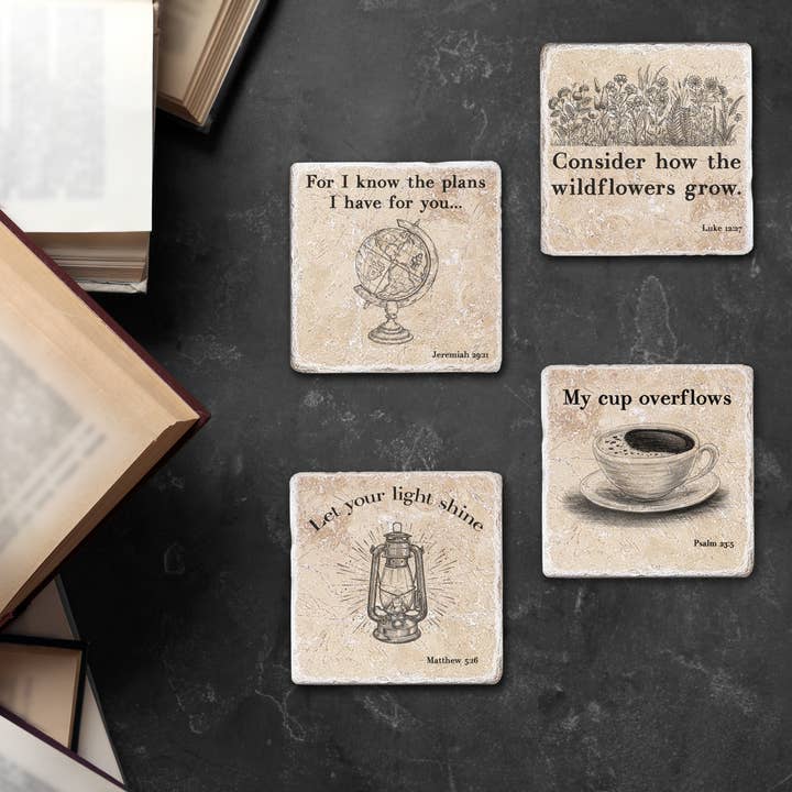 Christian Bible Verse Stone Coasters for wholesale by Black Angel Designs