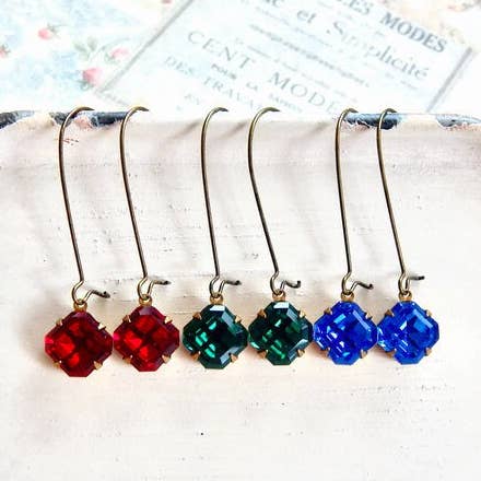 Vintage Swarovski Crystal Earrings - Sapphire, Ruby, Emerald for wholesale by The green antique trunk