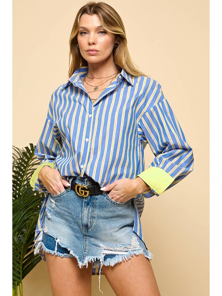 Blue Striped Long sleeved Shirt for wholesale on Faire4