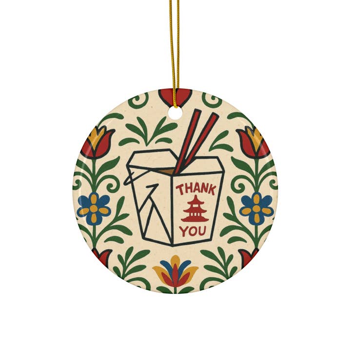 Chinese Takeout Ceramic Ornament – Classic Foodie Holiday Decoration for wholesale by Rainbow Unicorn Birthday Surprise