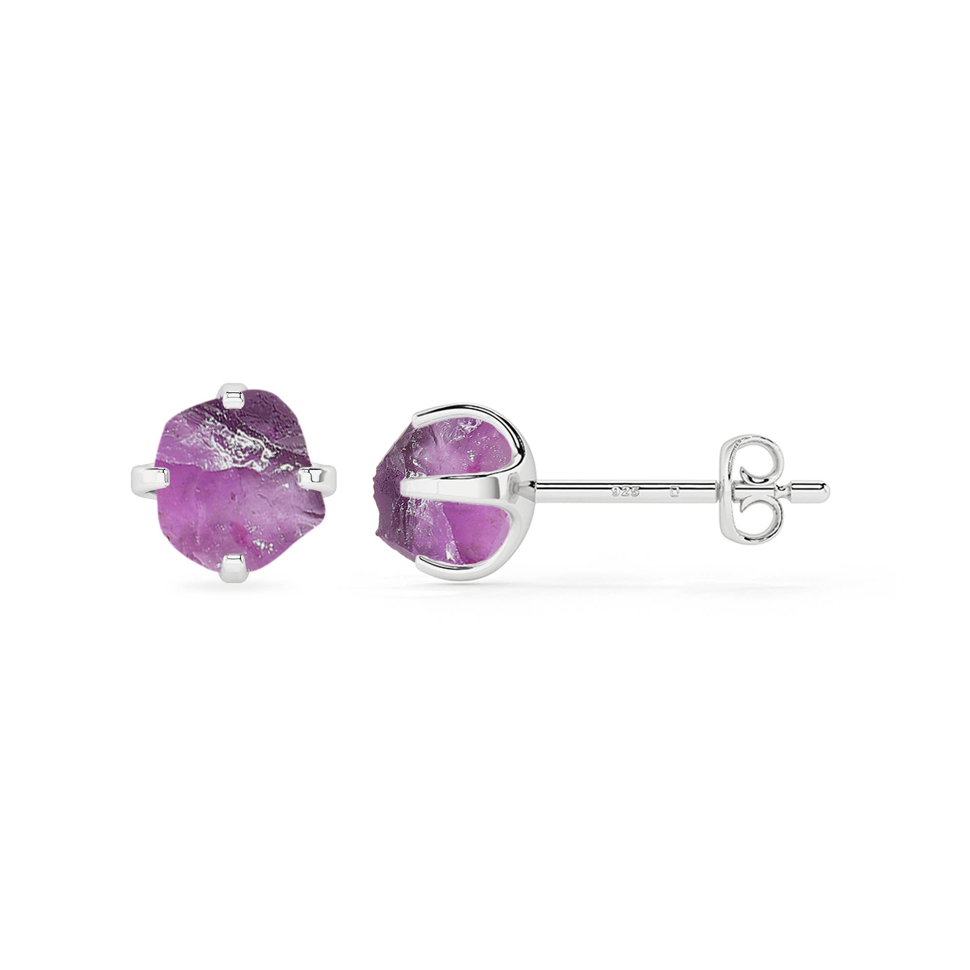 Nature Crafts - Wholesale Stud/Post Earrings - Natural Rough Amethyst Stud Earrings in Sterling Silver2